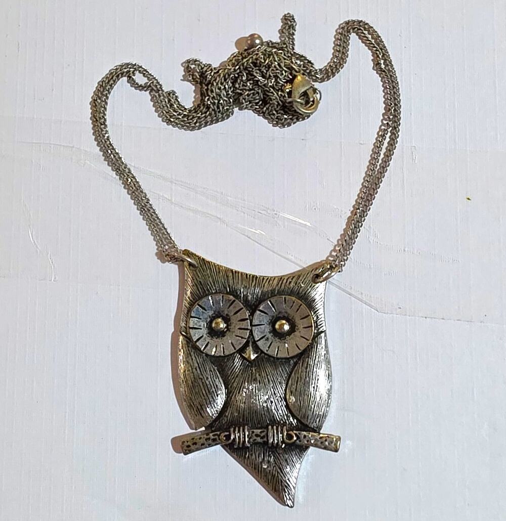 Halloween Owl Pendant Necklace Silver Tone